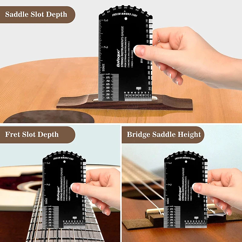 Luthier Guitar String Action Measuring Ruler, Stainless Steel String Height Gauge for Guitar & Bass Truss Rod Adjustment Tool
