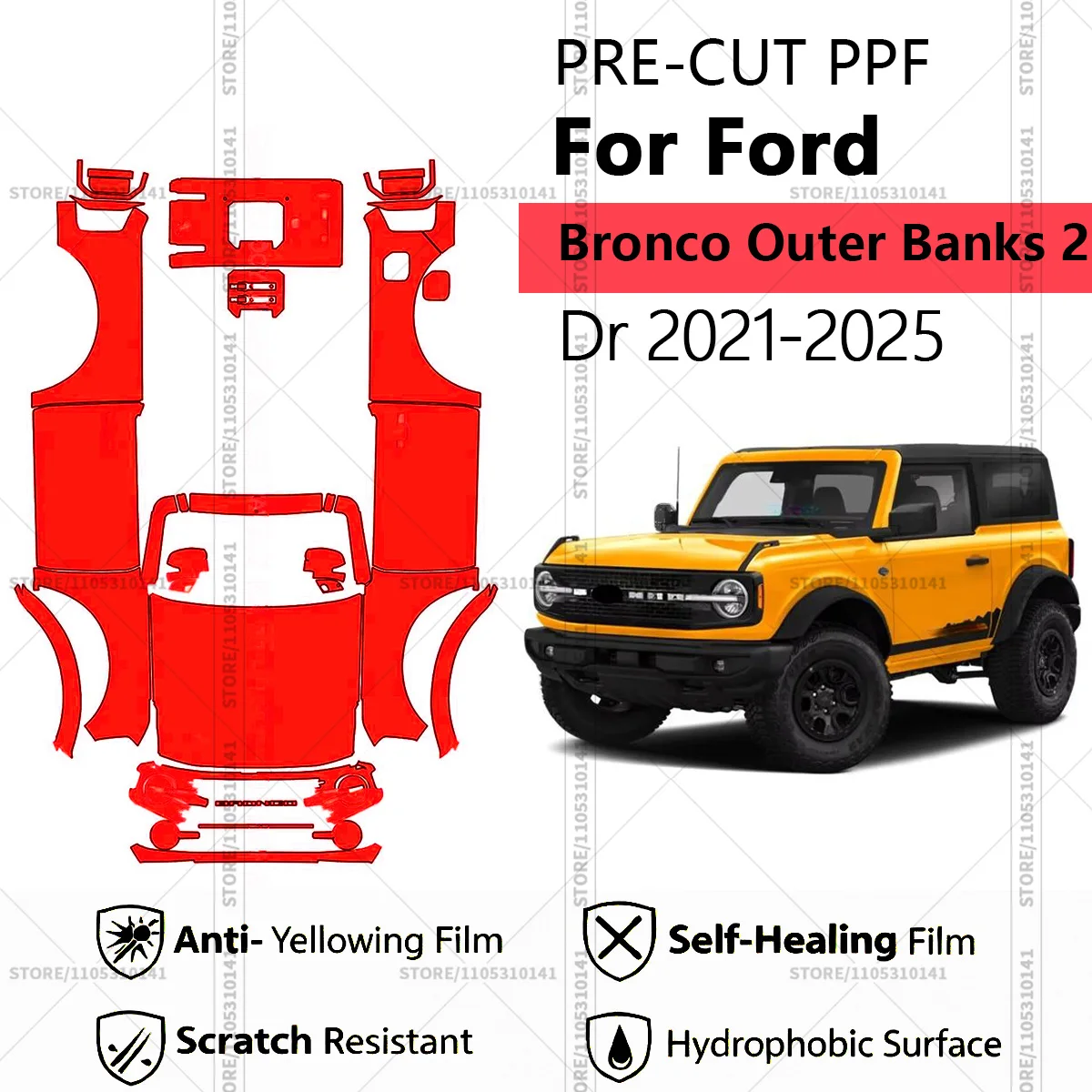 

Pre-Cut Paint Protection Film PPF Transparent Car Film Automotive PPF Full Vehicle For Ford Bronco Outer Banks 2 Dr 2021-2025