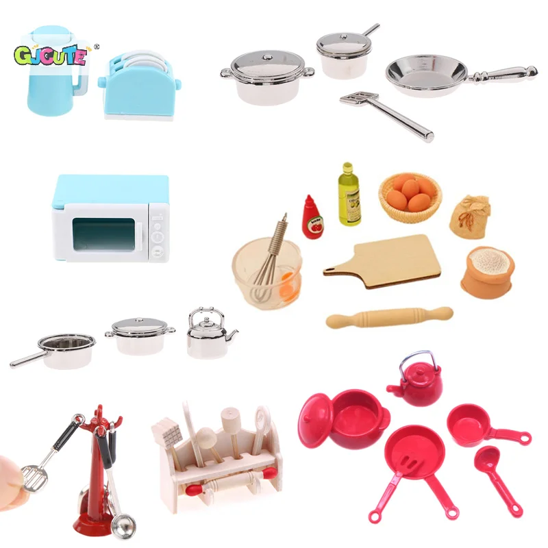 1Set Dollhouse Miniature Kitchenware Kit Model Doll Kitchen Utensils Baking Supplies Decor Toy Micro Scene Construction Props