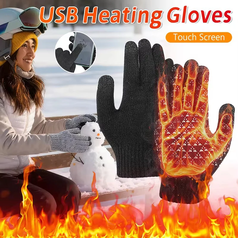 Winter USB beheizte gestrickte warme Handschuhe für Herren (keine Batterie), rutschfeste Touchscreen-Handschuhe, Outdoor-Motorrad-Reithandschuhe