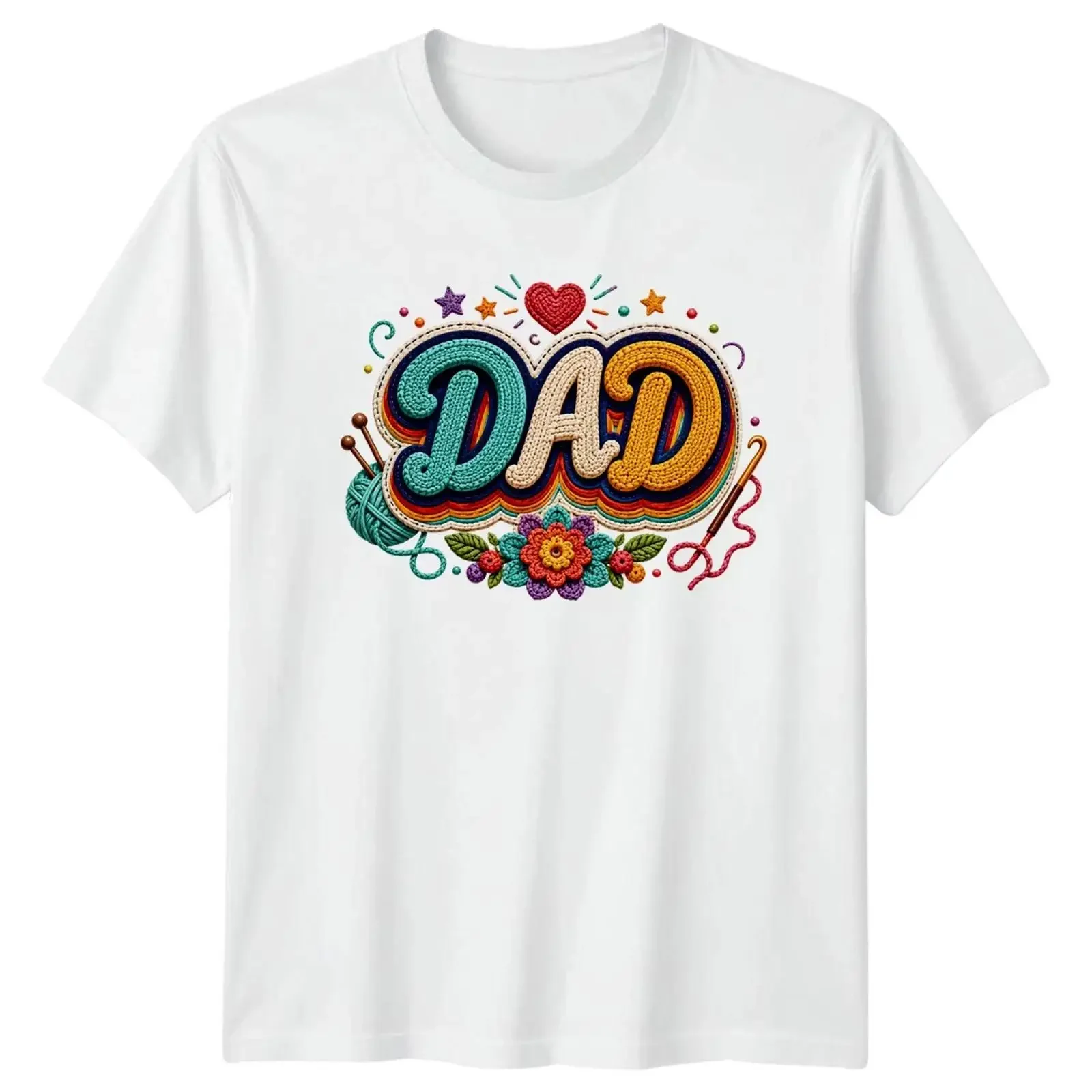 Dad Men's T Shirt Knitting Crochet Hobby Father's Day for Him Image 1 of 4 vintage Washed Breathable homme graphic Soft