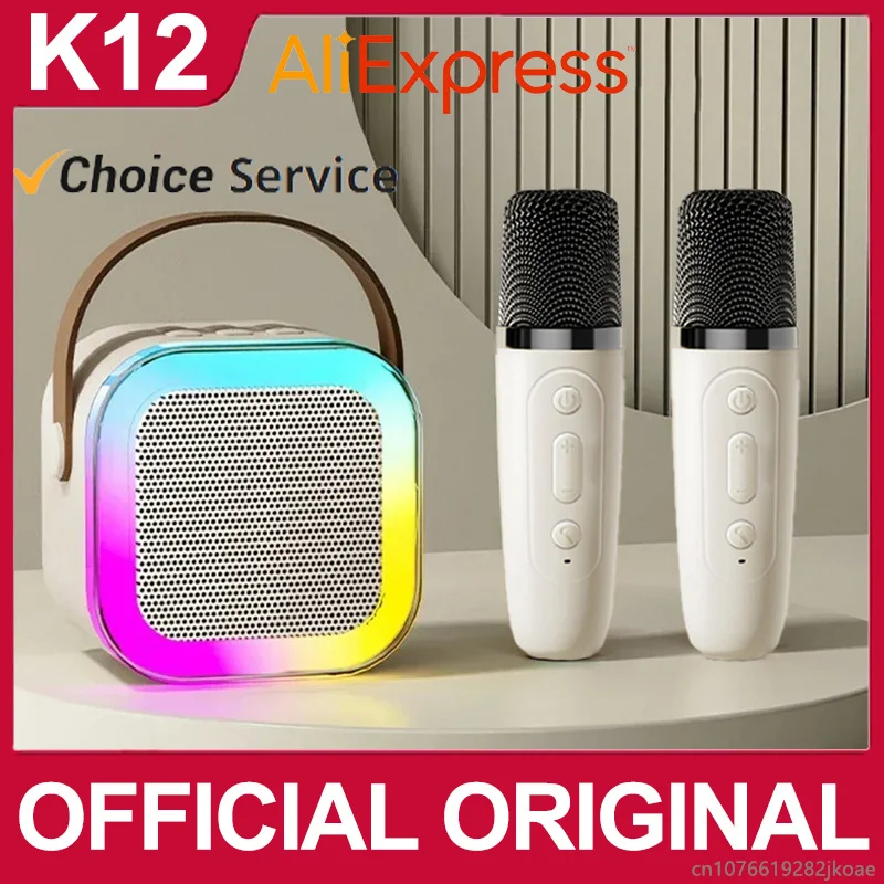 

Новый караоке-машина K12, портативный Bluetooth-динамик с 1-2 беспроводными микрофонами, Hi-Fi семейный громкоговоритель для пения, детский подарок