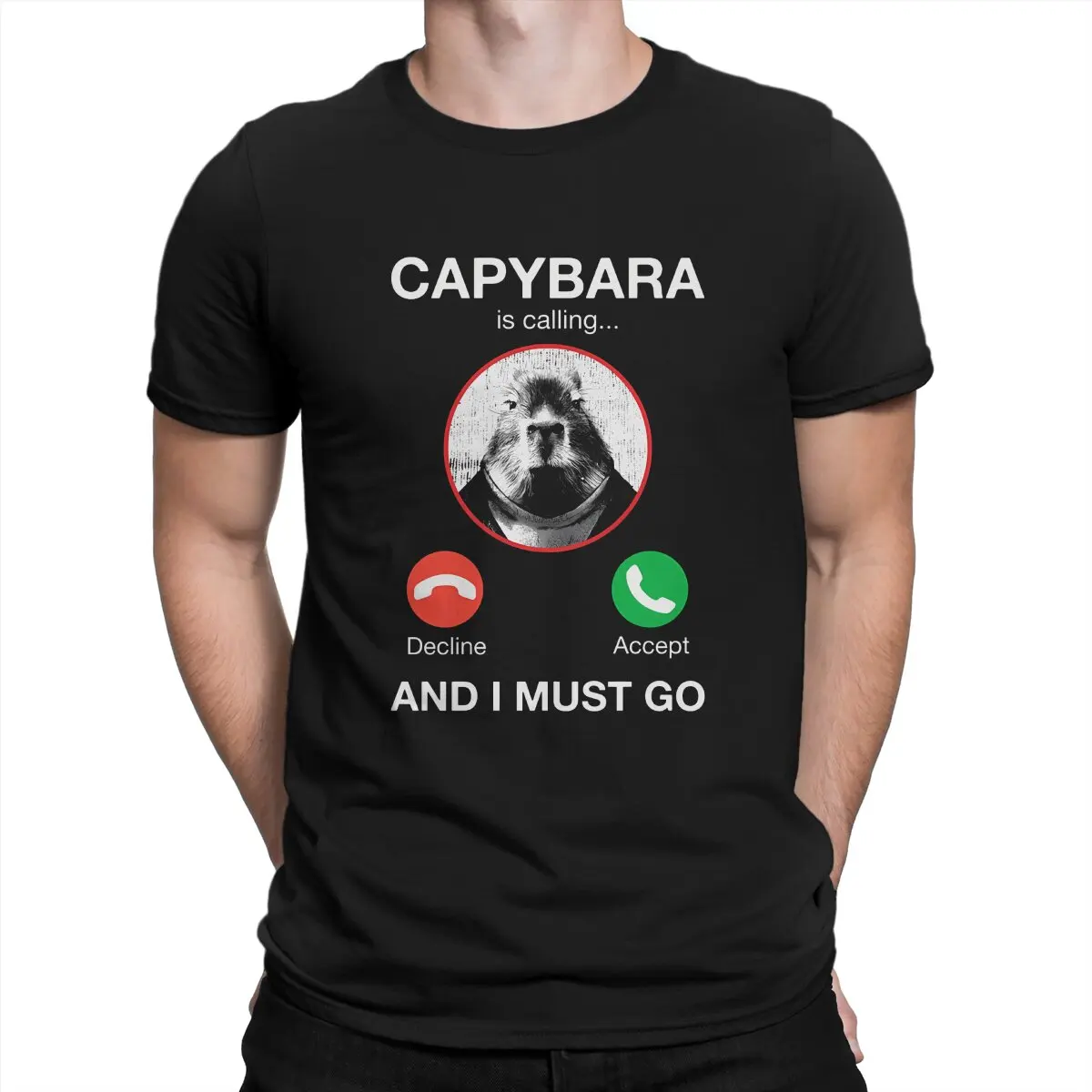 

Новинка, Мужская футболка capyбара с надписью «Is call And I Must Go», базовая футболка с круглым воротником, женская одежда, уличная одежда