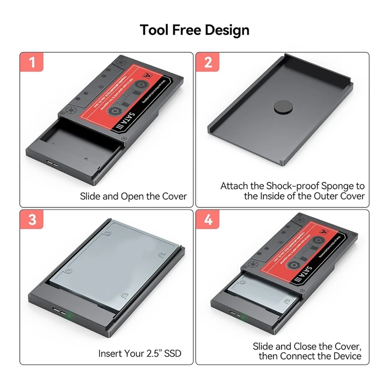 SSD-Gehäuse, 3,5-Zoll-Festplattengehäuse Sata zu USB 2,5 Adapter externer Konverter SSD-Gehäuse für WD Seagate PC-Laptop