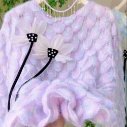 French Style Autumn Winter New Design Sense Intensive Processing Feathers Soft Comfortable Knitted Hollow Out Fairy Pullovers