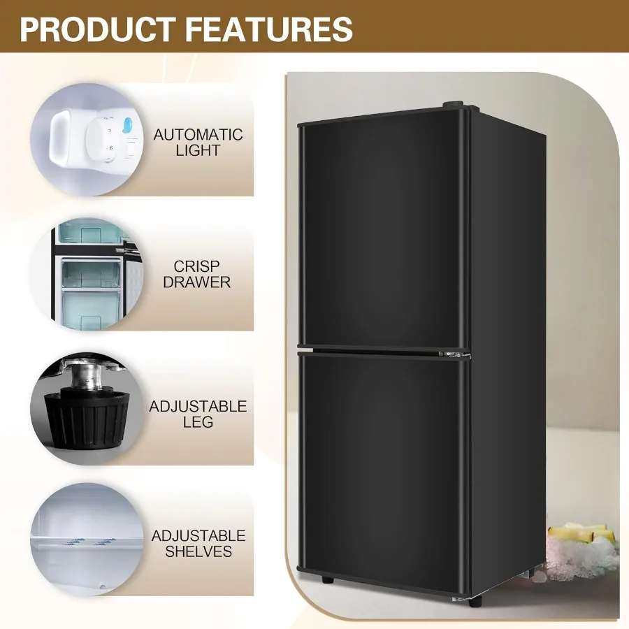 Compact 4.0 Cu. Ft. 2-Door Mini Fridge with Bottom Freezer for Dorm Apartment Office or Kitchen Features 7-Level Thermostat Con