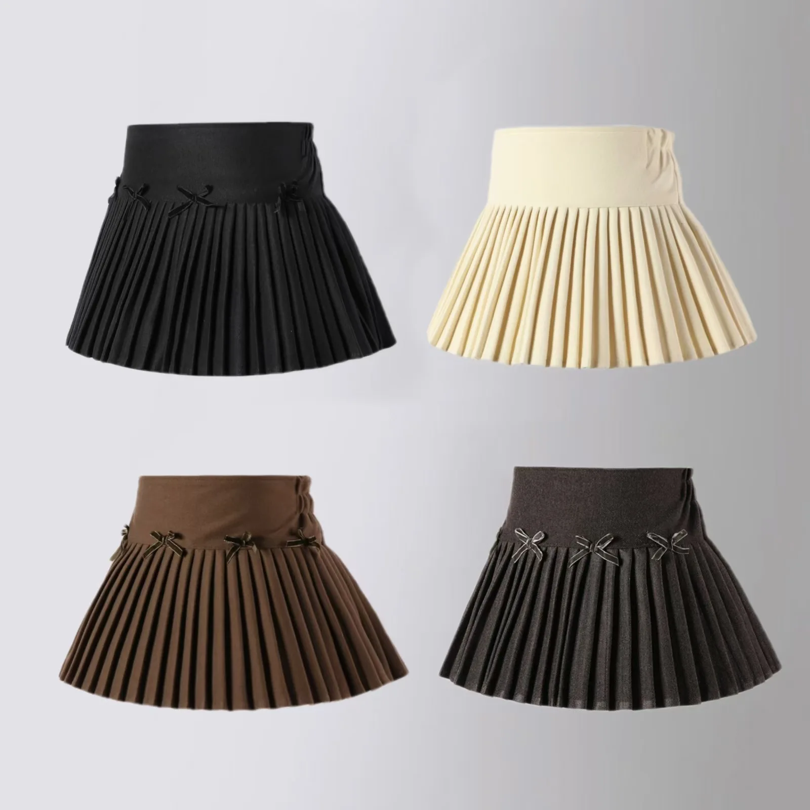 

Girls Woolen Pleated Skirt Fashion Bows High Waist Slim A-line Short Skirt Autumn Winter Thick Warm Costume School Kids Clothes