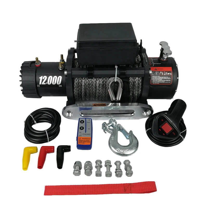 ونش كهربائي عالي التحمل 9000 رطل 12 فولت 4 × 4 ونش كهربائي للسيارة على الطرق الوعرة مع حبل صناعي