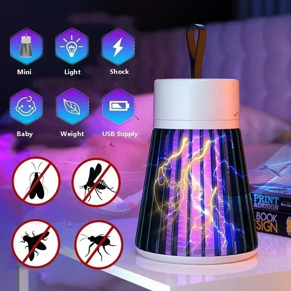 Lámpara antimosquitos UV de 1200mAh, modelo recargable por USB, lámpara antimosquitos, lámpara de Control de plagas para el hogar 360 °   Trampa