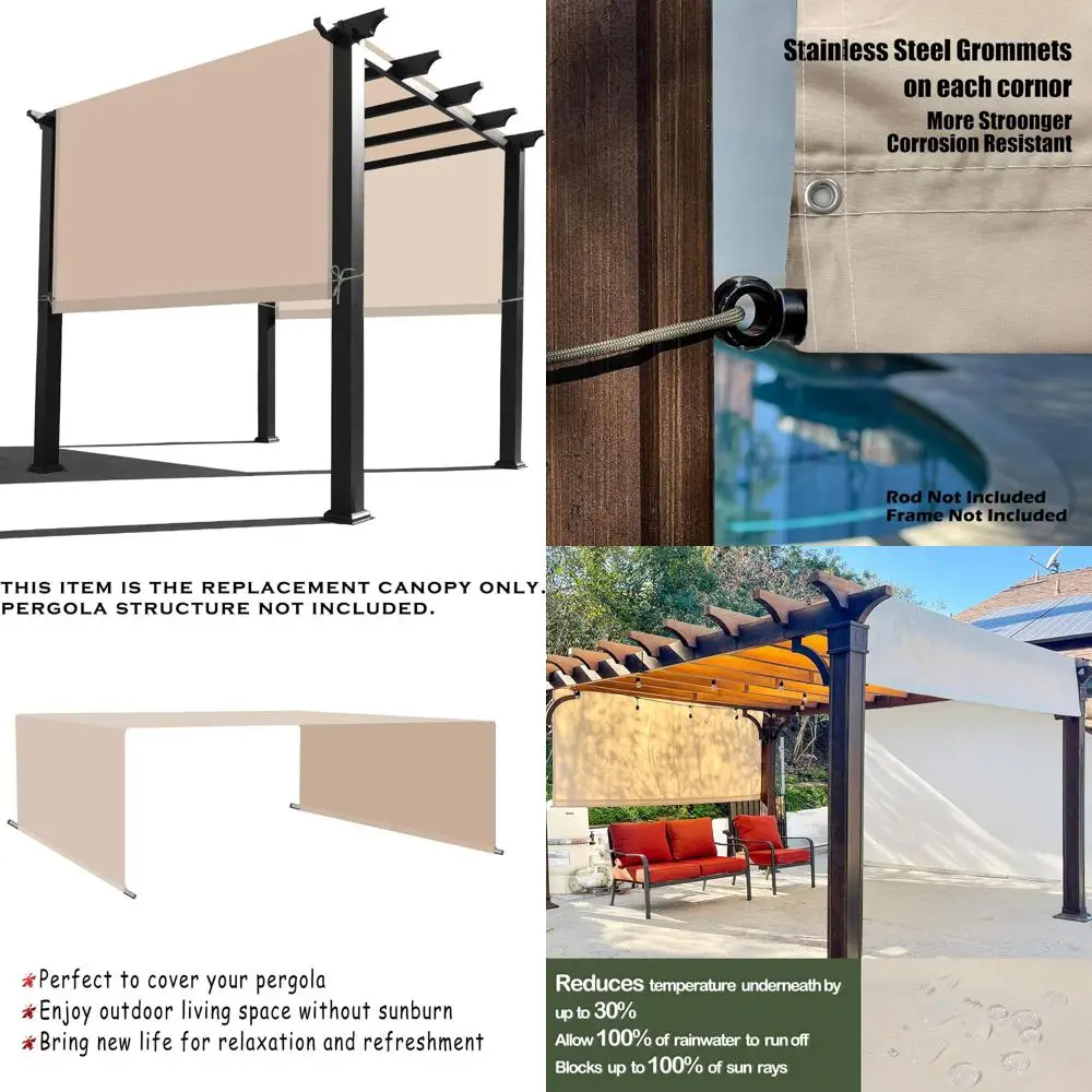 

Universal Waterproof Pergola Canopy Replacement - 12 Feet Long x 8 Feet Wide, Beige for Outdoor Pergolas