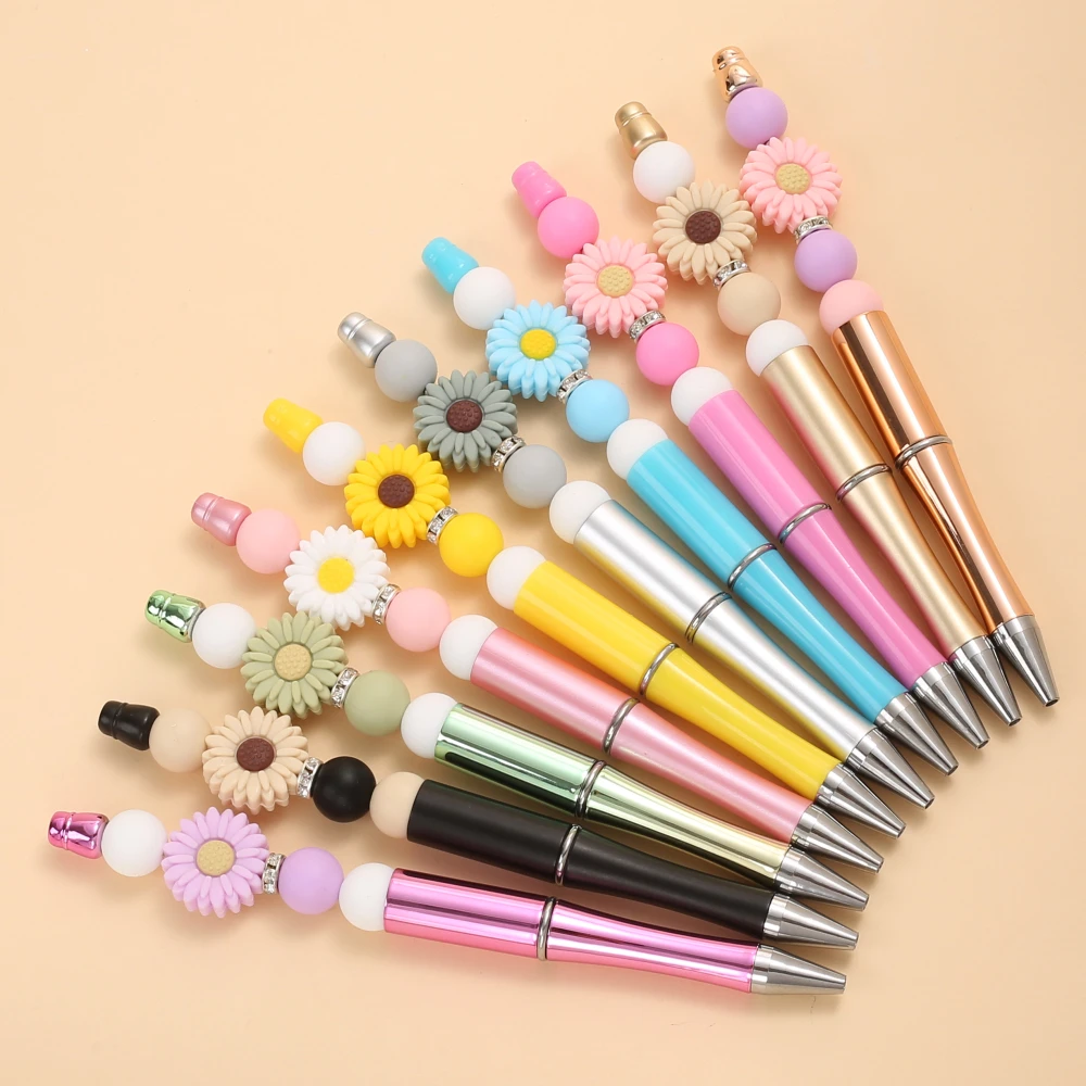 1Pcs Creative Silicone Daisies Beadable Pens Multifunctional Neutral Ballpoint Pen For Student Teacher Learning Office Supplies