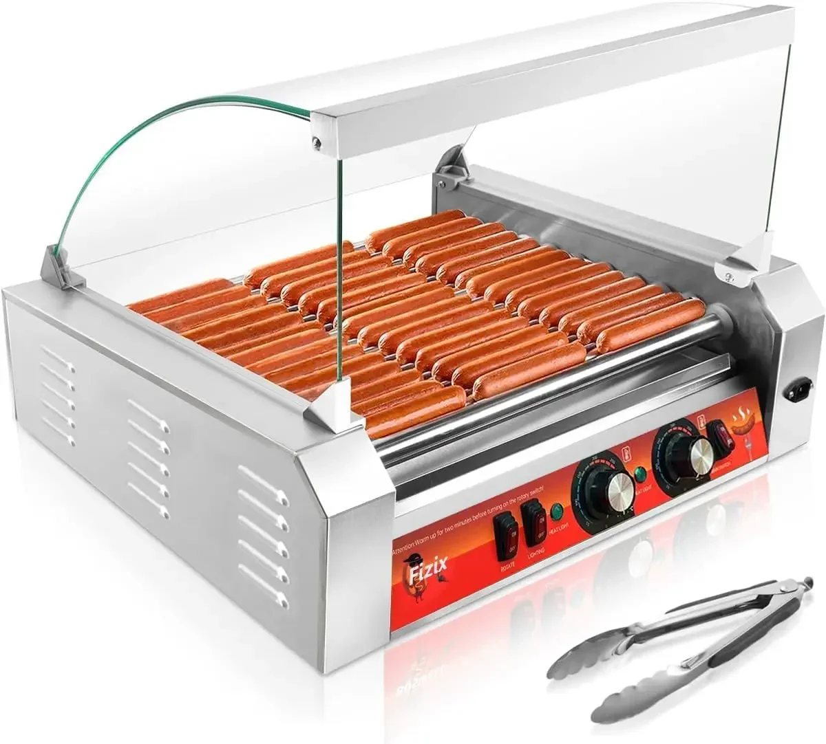 Commercial Hot Dog Rollers,11 Rollers 30 Hotdog Roller Grill,Stainless Steel Hot Dog Machine With Dust Cover,Hot Dog Roller Mach