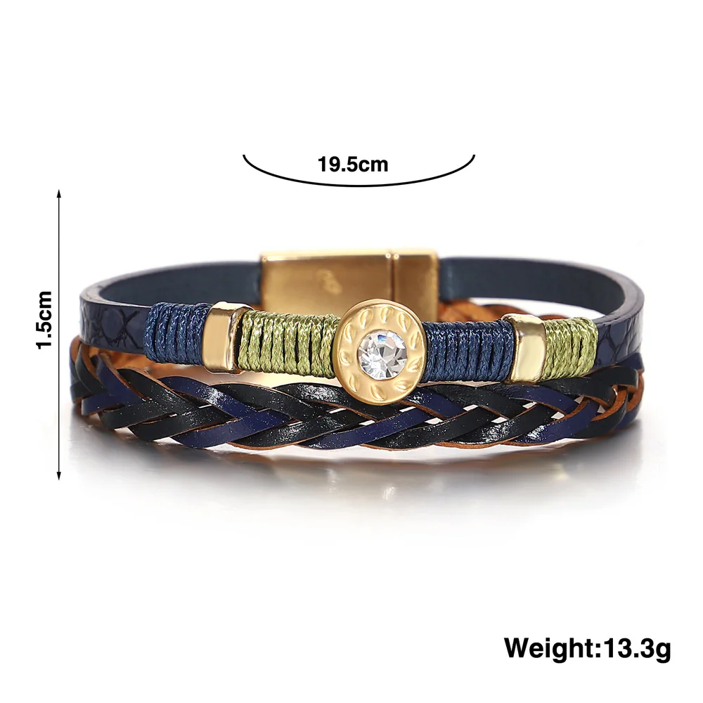 ALLYES Boho Coloful Rope Braided Leather Bracelet for Women Vintage Inlaid Rhinestone Multilayer Wrap Bracelets Jewelry Gifts
