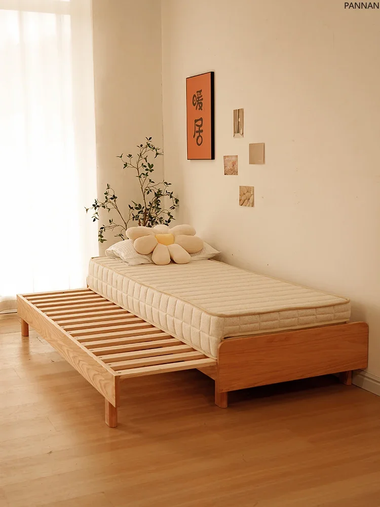 Oak expansion bed Children's all-solid wood sofa bed Push-pull no bedside suspension pull-out bed