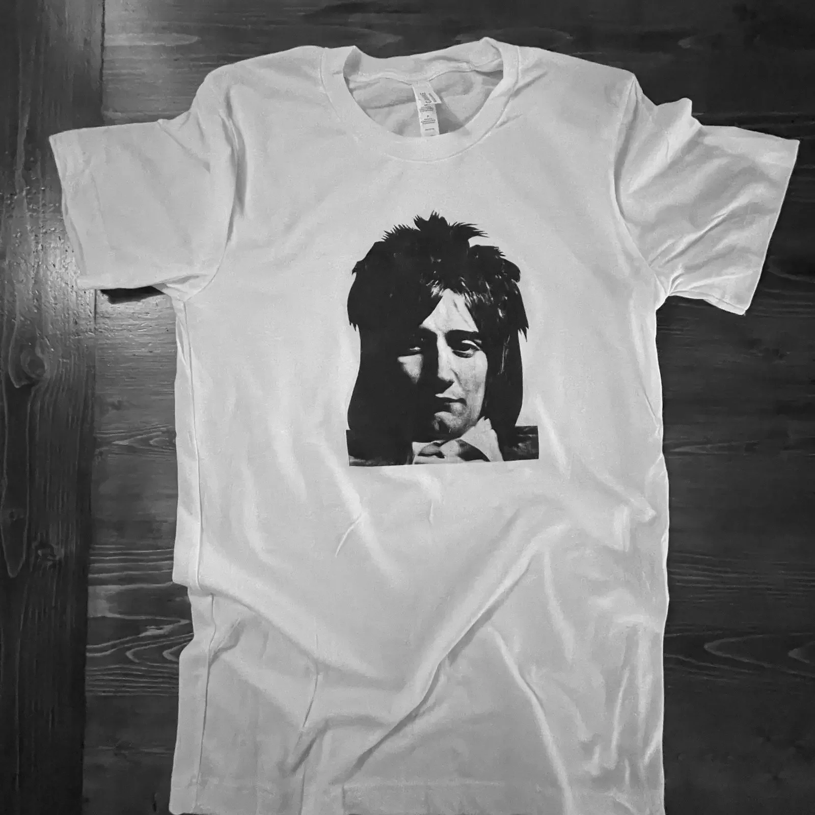 May include White t shirt with a black and image of person long hair serious expression vintage Washed Breathable Soft