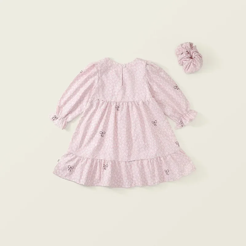 Kinder Mädchenkleid RAISE Herbst Schleife Blumendruck Kinder Mädchen Prinzessinnenkleid Rundhals 2-8 Jahre Mädchen Langarmkleid Haarband – Detail 21