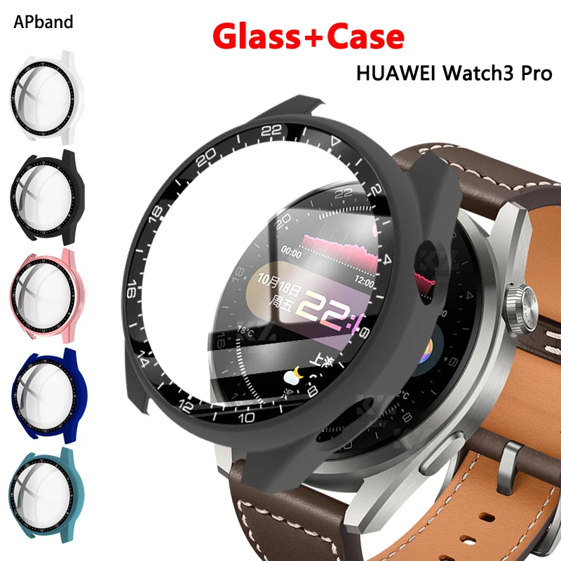 Tempered Glass+Case for Huawei Watch 3 Pro 48mm Bumper Shell Matte PC All Around Protector cover Huawei Watch 3 Screen Protector