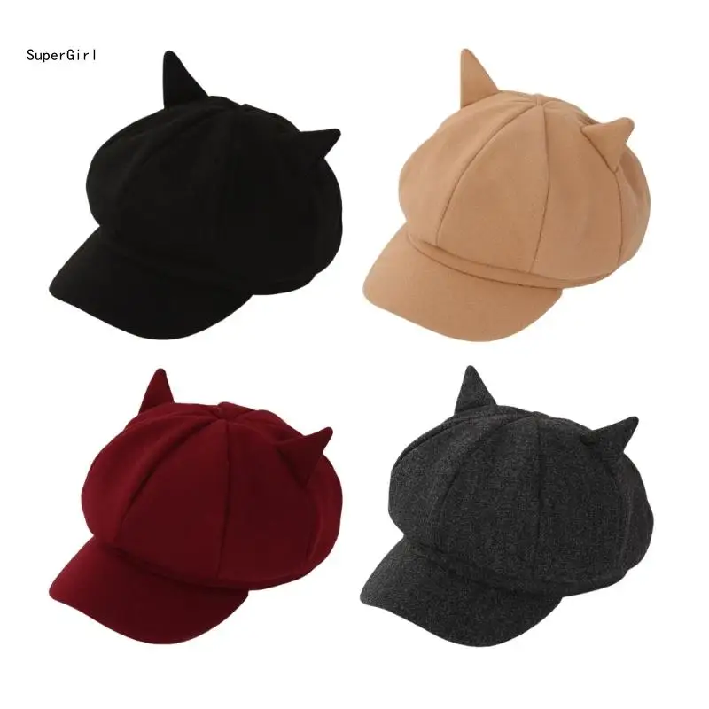 Girls Kitten Ear Subculture Painter Hat Festive Hat for Autumn Winter Windproof for Street Photography Props J78E