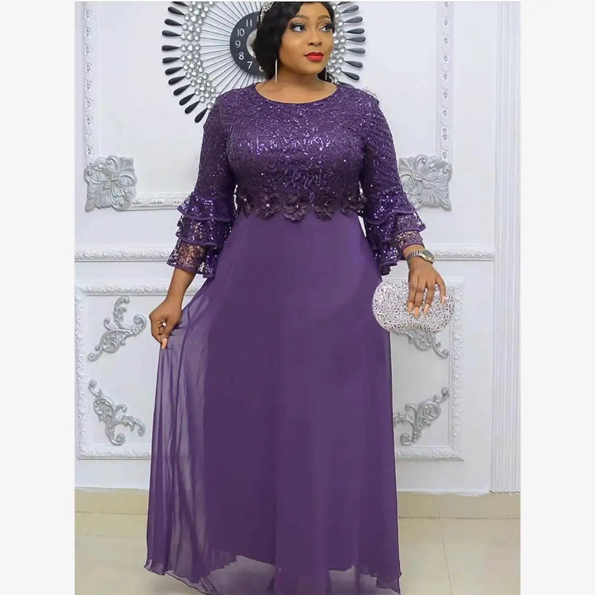 

Krasa Women's Long Dr Ele Commute Sle Beaded Detail Mid-Waist A-Line Silhouette Single Piece 2023 Autumn Collection