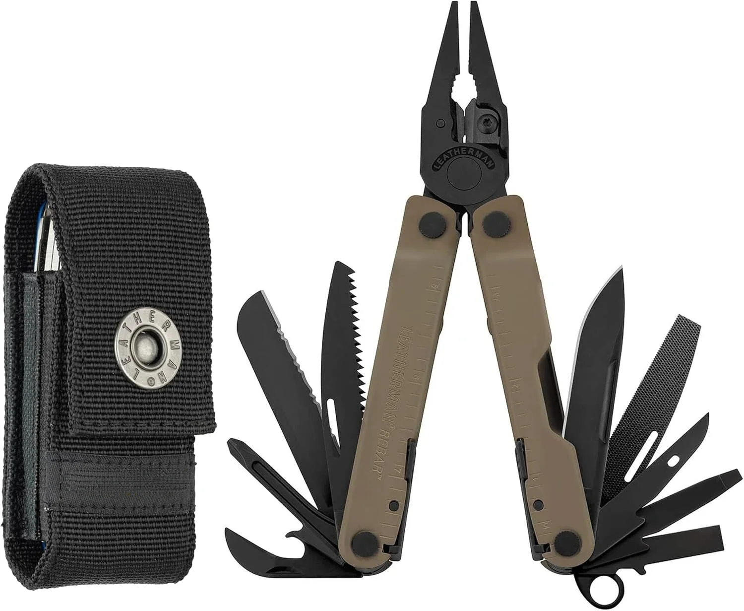 

Rebar Multitool with Premium Replaceable Wire Cutters and Saw, Coyote Tan with Nylon Sheath