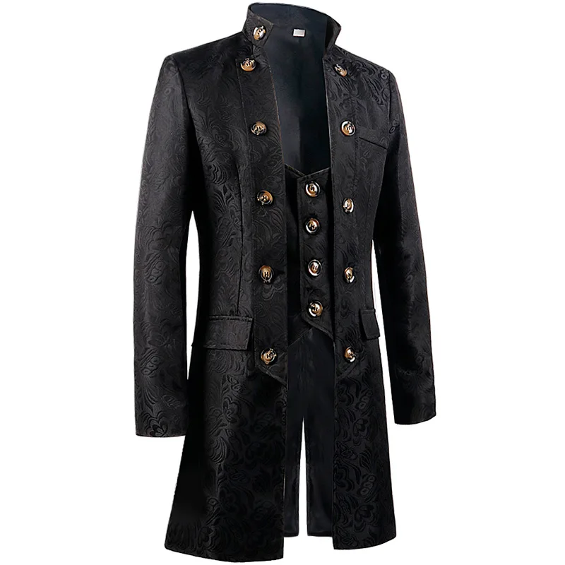 Men Victoria Edwardian Steampunk Trench Coat Frock Outwear Vintage Prince Overcoat Medieval Renaissance Jacket Cosplay Costume view 2