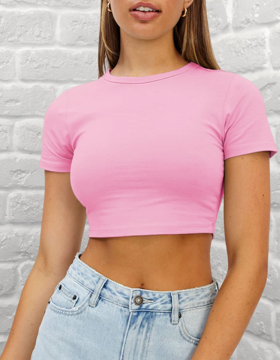 

Solid Color Summer Slim Women T-Shirts Cotton All-match T Shirts Soft Street Short Sleeve Breathable Woman Tee Tops