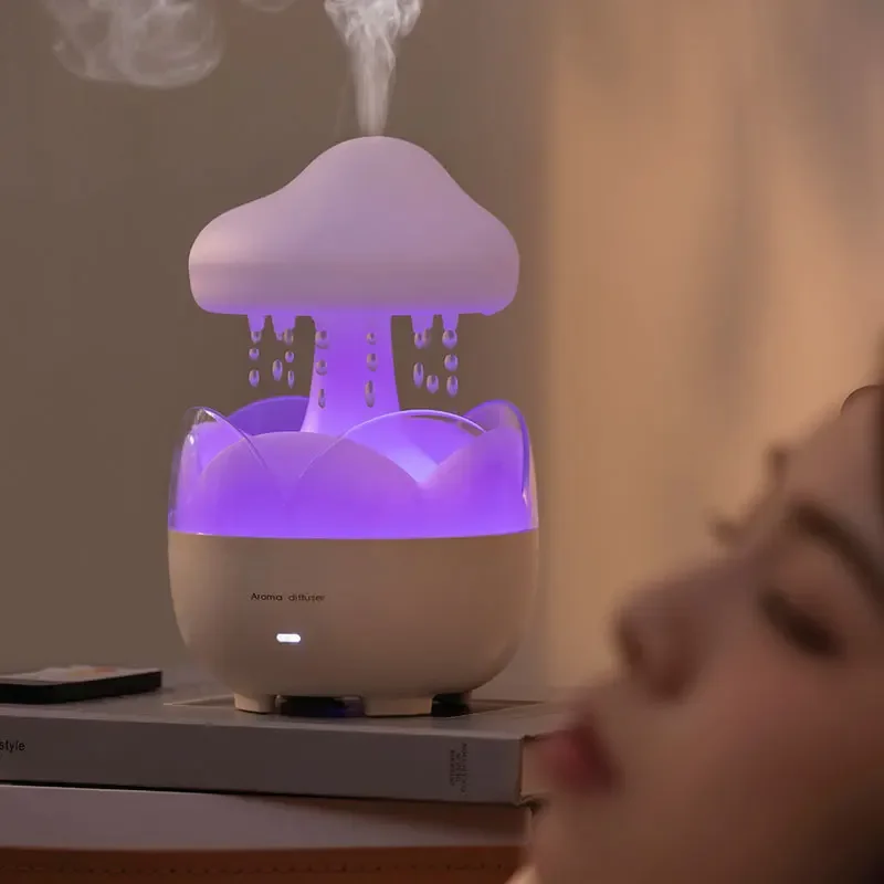 Mushroom Raindrop Electric Aroma Diffuser Color Night Light Rain Cloud Odor Distributor with Remote Control Air Humidifier