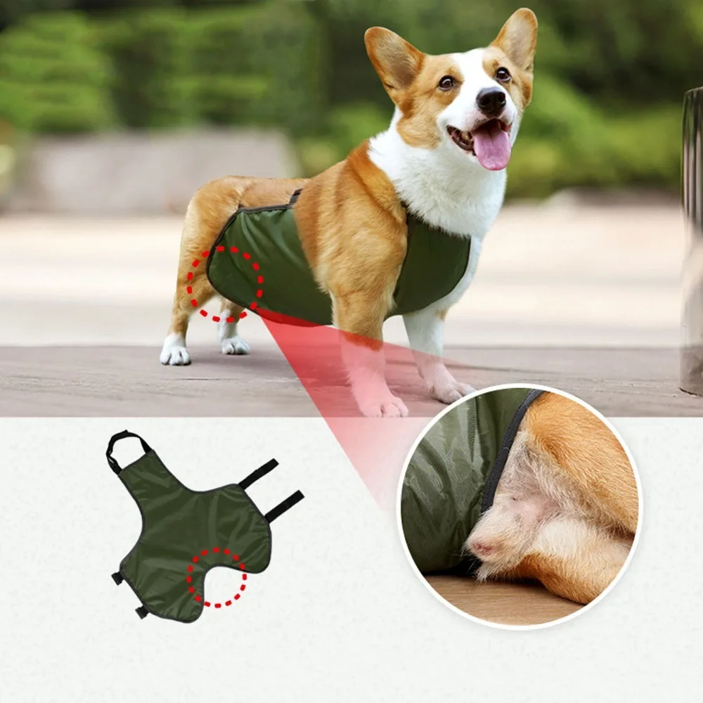 Water Proof Dog Belly Wrap Green Adjustable Fit Medium Large Dog Vest Lightweight Breathable Dog Abdomen Guard Outdoor Walking