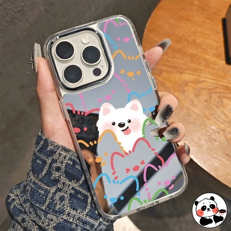 

Cute Dog Cat Mirror Phone Case For Infinix Hot 50 Pro Plus 40 30 20 20i 12i 11 10 9 Play 8 Lite Cartoon Funny Puppy Back Cover