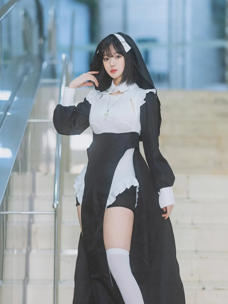 Costume da suora sexy a fessura alta Set LTT7 Cisas Role-plang Puro desiderio Orm monastico Vestito Costume di scena etnico da donna