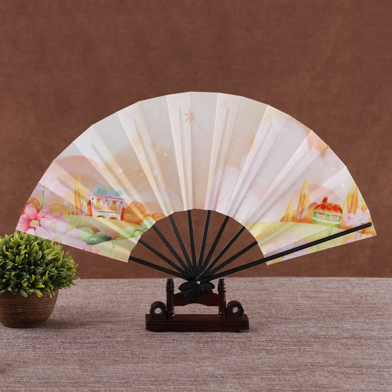 Rice Paper Baking Lacquer Side Bone Chopsticks Fan Printed Design Pocket Fan Home Decoration Pattern