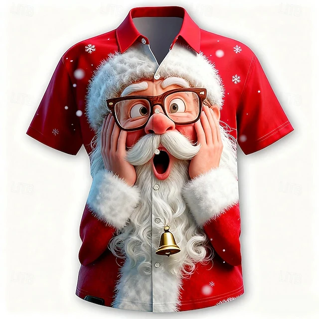 

Funny Grimace Santa Claus Shirt Merry Christmas Shirts Holiday Party Fun 3d Printed Santa Shirt Street Daily Short Sleeve Blouse