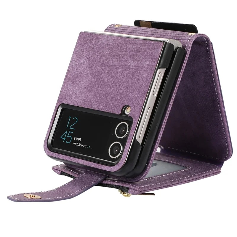 Leather Crossbody Case For Samsung Galaxy Z Flip 4 5 Cover Cross Body Strap Elegant Wallet Card Holder Capa For Samsung Z Flip 3