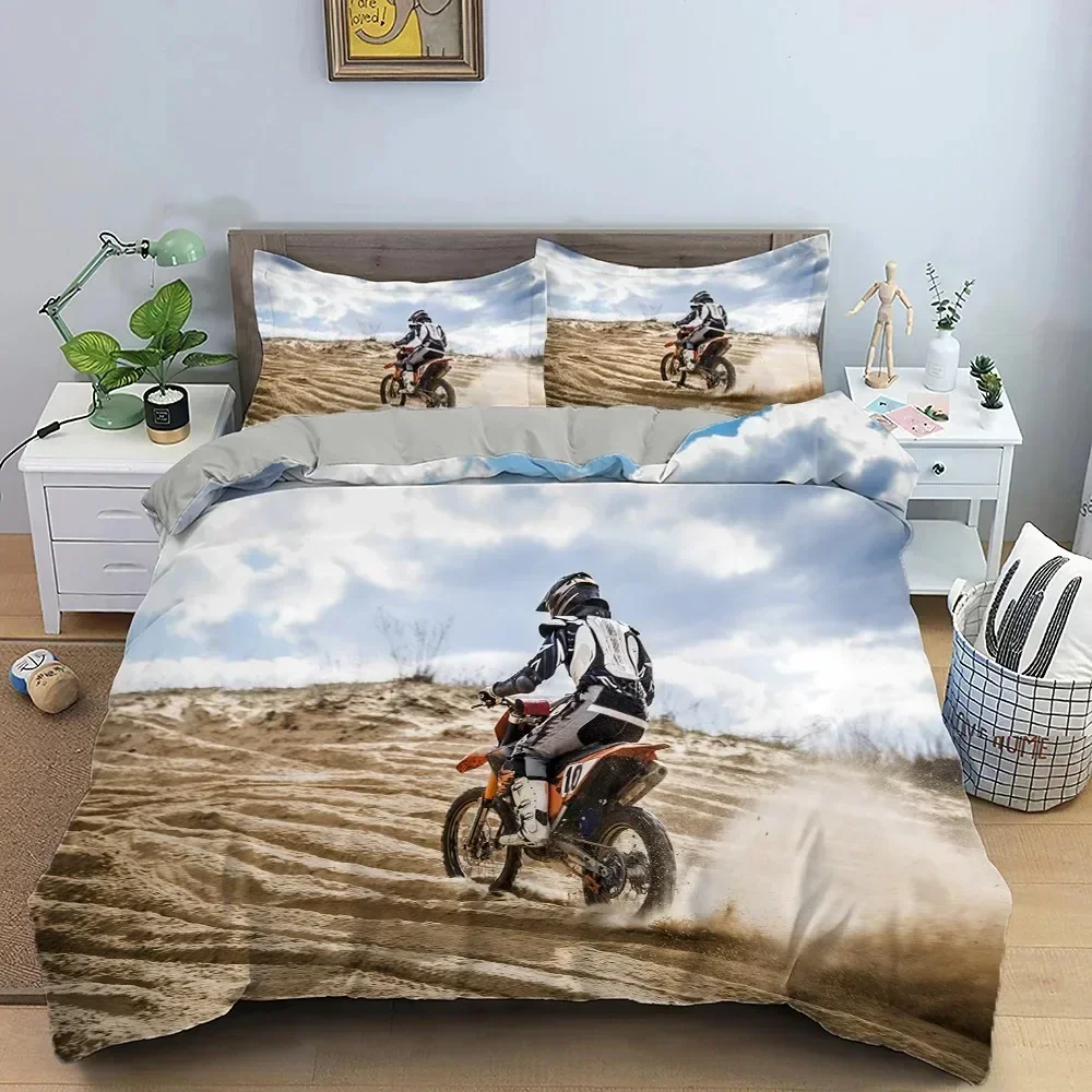 Motocross Off-road Race Motorcycle Dirt Bike Rider Bedding Set Boys Girls Twin Queen Size Duvet Cover Pillowcase Bed Kids