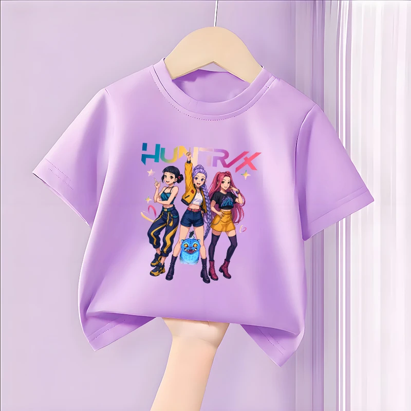 شيطان هنتر الفتاة الوردي تي شيرت القطن لطيف أنيمي مطبوعة الاطفال تيز Y2K Kawaii الشارع الشهير Harajuku قصيرة الأكمام ملابس الصيف #4