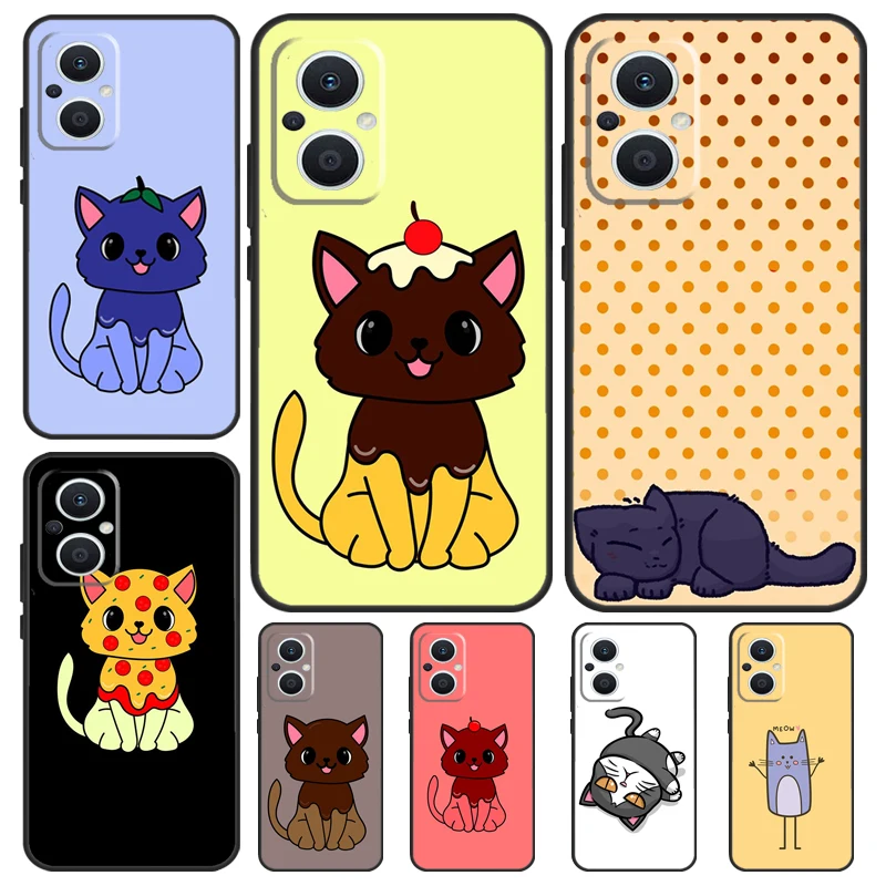 Cute Kawaii Blueberry Cat Case For OPPO Reno 10 Pro 4 5 6 7 8 Lite 8T 4Z 5Z OPPO Find X5 Lite X2 X3 Neo X6 Pro Cover