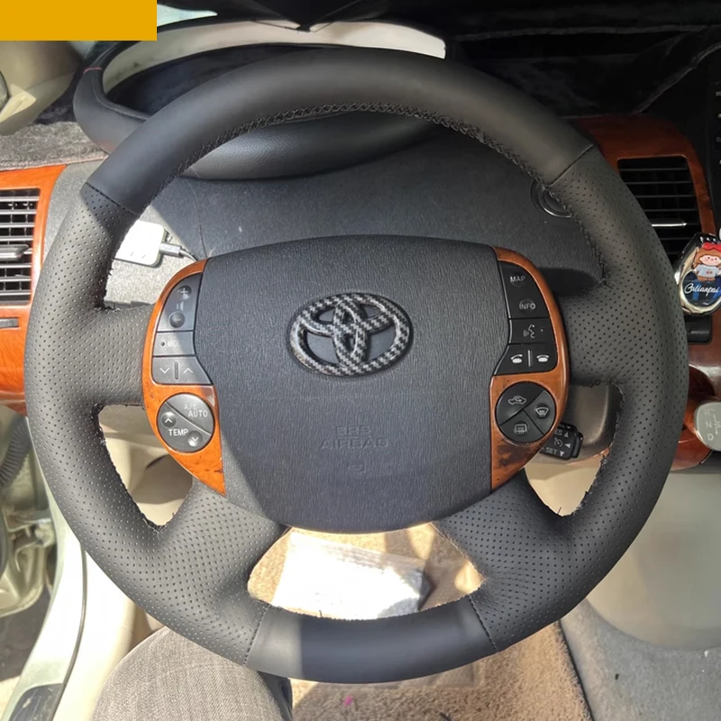 Customized Steering Wheel Cover for Toyota Prius 20(XW20) 2004 2005 2006 2007 2008 2009 Hand Stitched Genuine Leather Braid