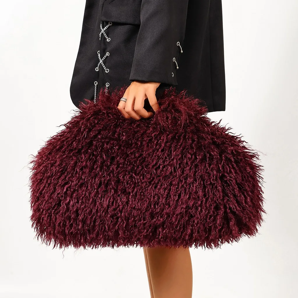 Faux Tibetan Fur Bag Solid Faux Fur Evening Bag Underarm Bag Soft For Formal Evening Events Daily Use Women