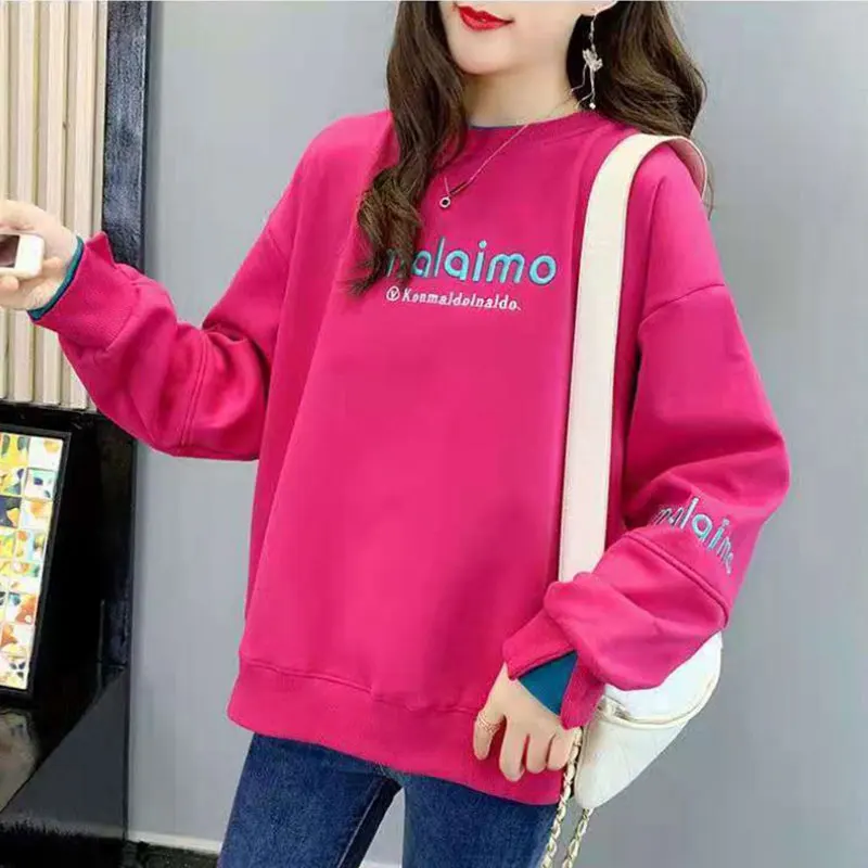 Women's Autumn Casual Simplicity Patchwork O-neck Long Sleeve Sweatshirts Women Clothes Fashion All-match Temperament Loose Tops