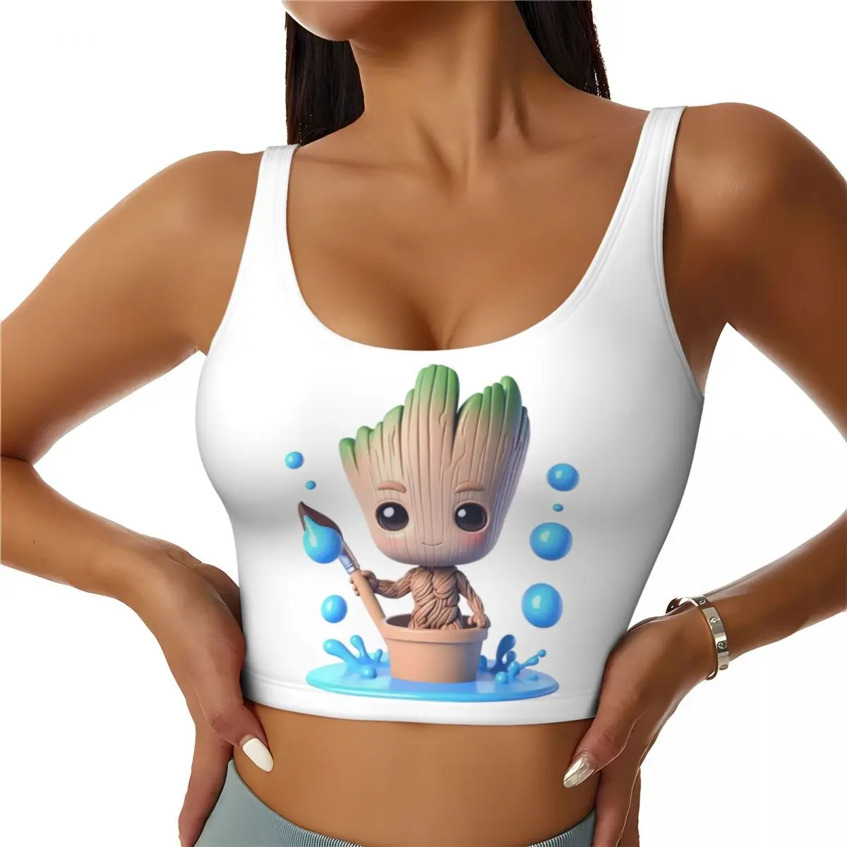 

Custom Fashion Anime Action Groot Character Workout Crop Tank Tops Women's Running Sports Bras