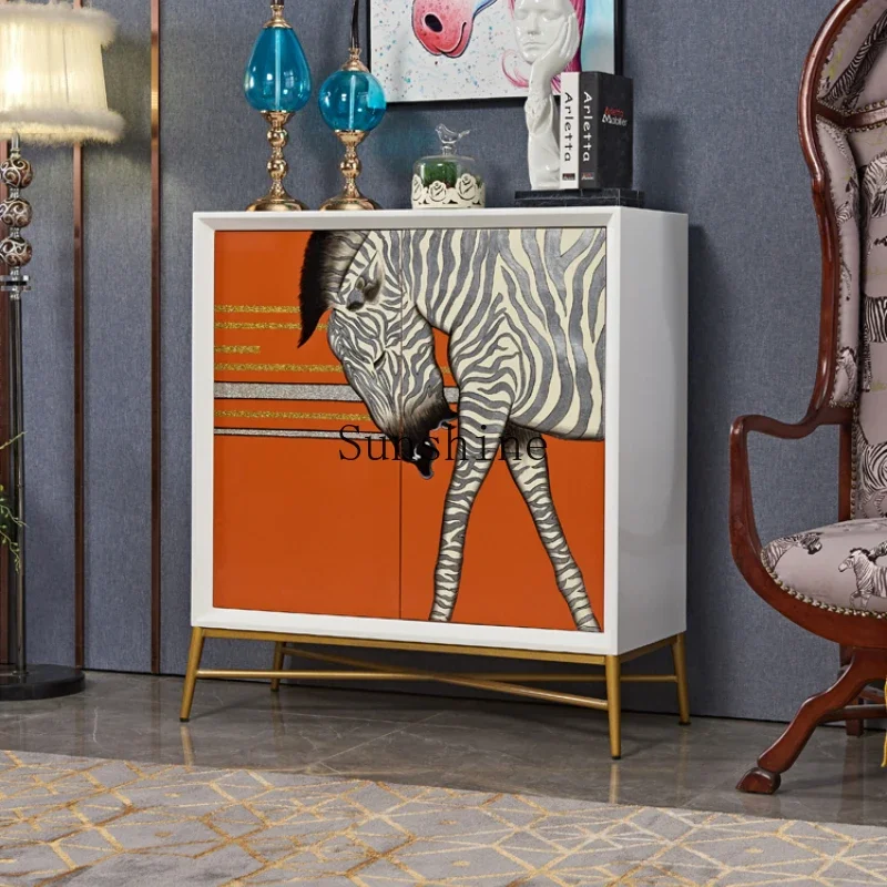 

Italian style, orange orange dining side cabinet, one meter storage, decorative cabinet next to the sofa in the living room