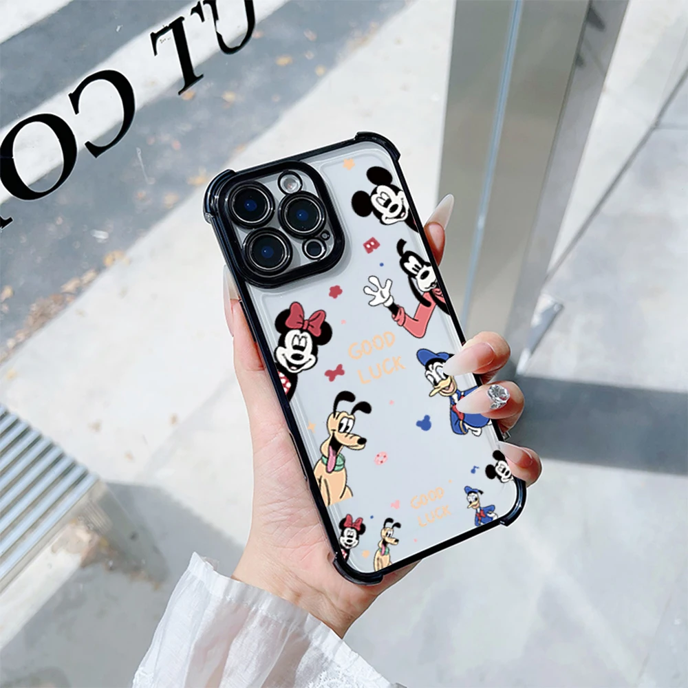 MINISO M-Mickey friend Phone Case For Samsung S23 S24 S25 A54 A55 ULTRA PLUS FE Electroplate Four Corner Anti-drop Color Cover