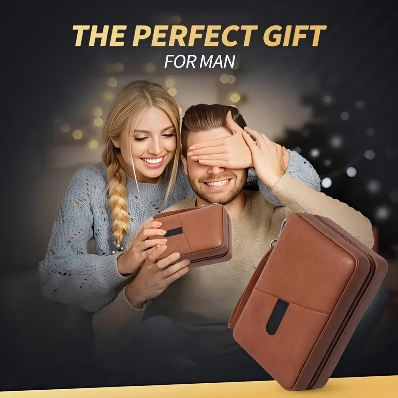 

Портативный дорожный хьюмидор на 6 сигар из искусственной кожи с цедровым наполнителем, гигрометром, ремешком на запястье и подарочной коробкой