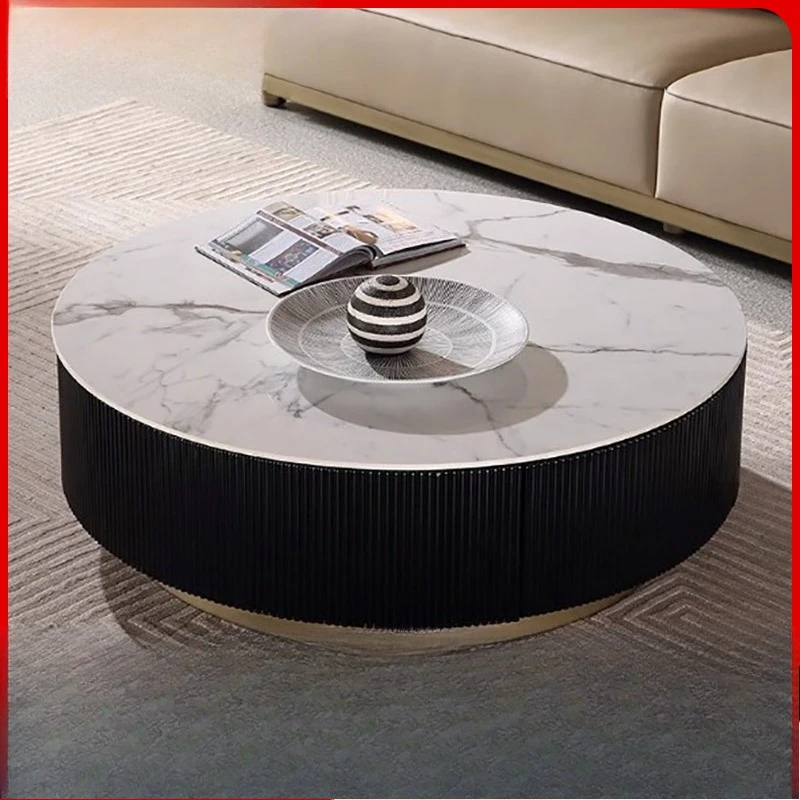 Marble countertop round coffee table, modern and simple living room just talk about the combination of tea table