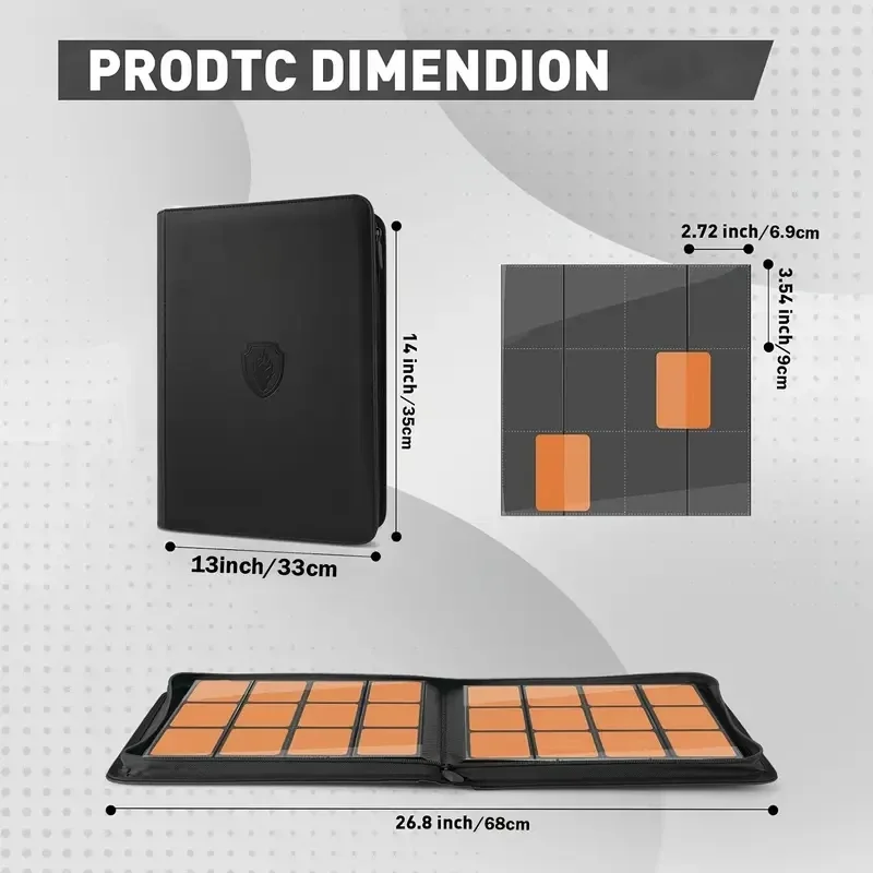 Premium Zip Card Binder 12 Pocket, 480 Pockets Trading Card Binder, PU Zipper Card Collection Album