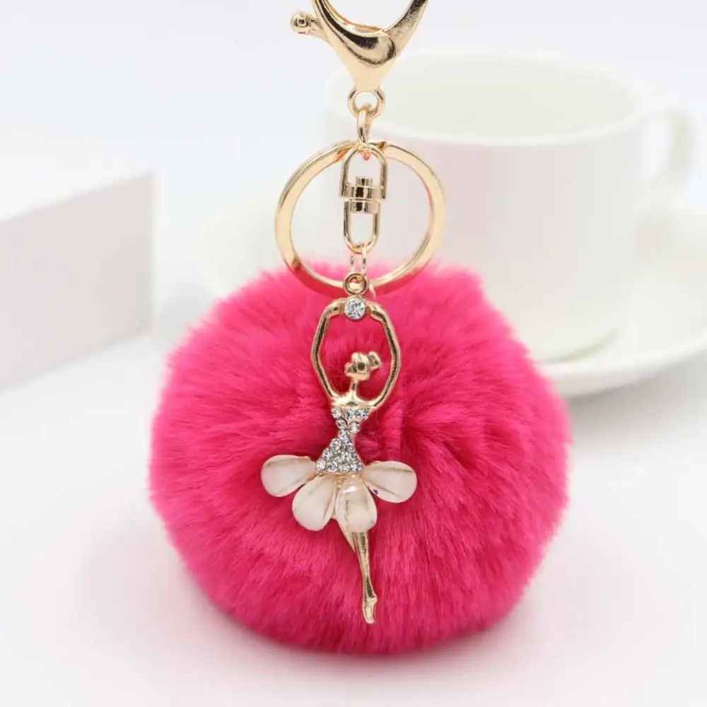 Pendants Jewelry Gift Fluff Keychains Fake Fur Key Chain Fur Ball Keyring Little Angel Car keychain Ballet Angel Girl keychain