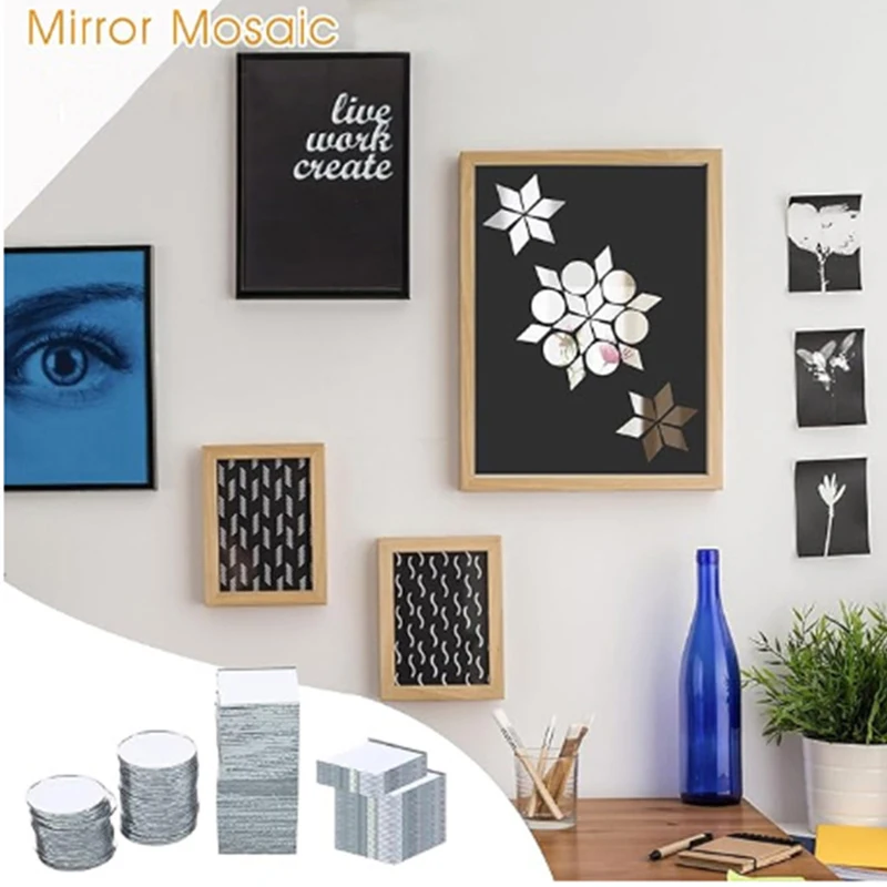 200Pcs DIY Craft  Mirror Sticker Multi Shaped Acrylic Mirror Mosaic Tile Bulk Self Adhesive Art Wall Door Home Decoration