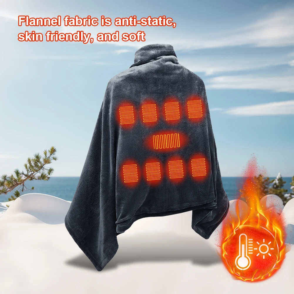 USB Electric Heated Blanket 3 Heating Levels Fleece 9 Heated Blanket Shawl Portable Coral Velvet Blanket Quickly Heated Cape Pad