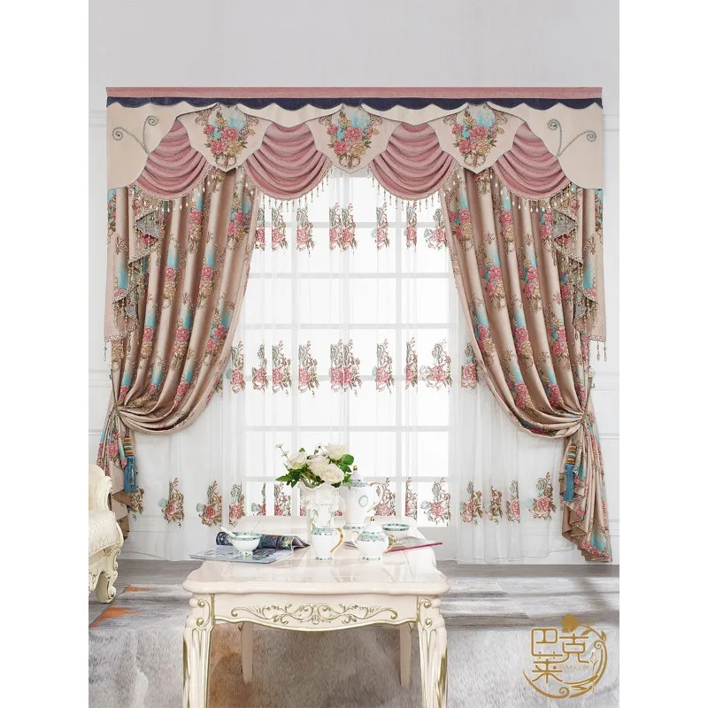 Luxury European Thickened Curtains Atmospheric Living Room Bedroom Room Villa Large Flower French Premium New Blackout Court