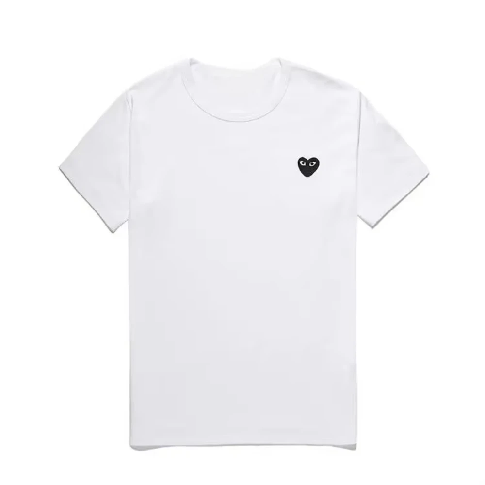 Japanese Trendy Brand Cotton White Women's T-shirt Short Sleeve Heart Pattern Fashionable White Korean Board Loose Men's T-shirt